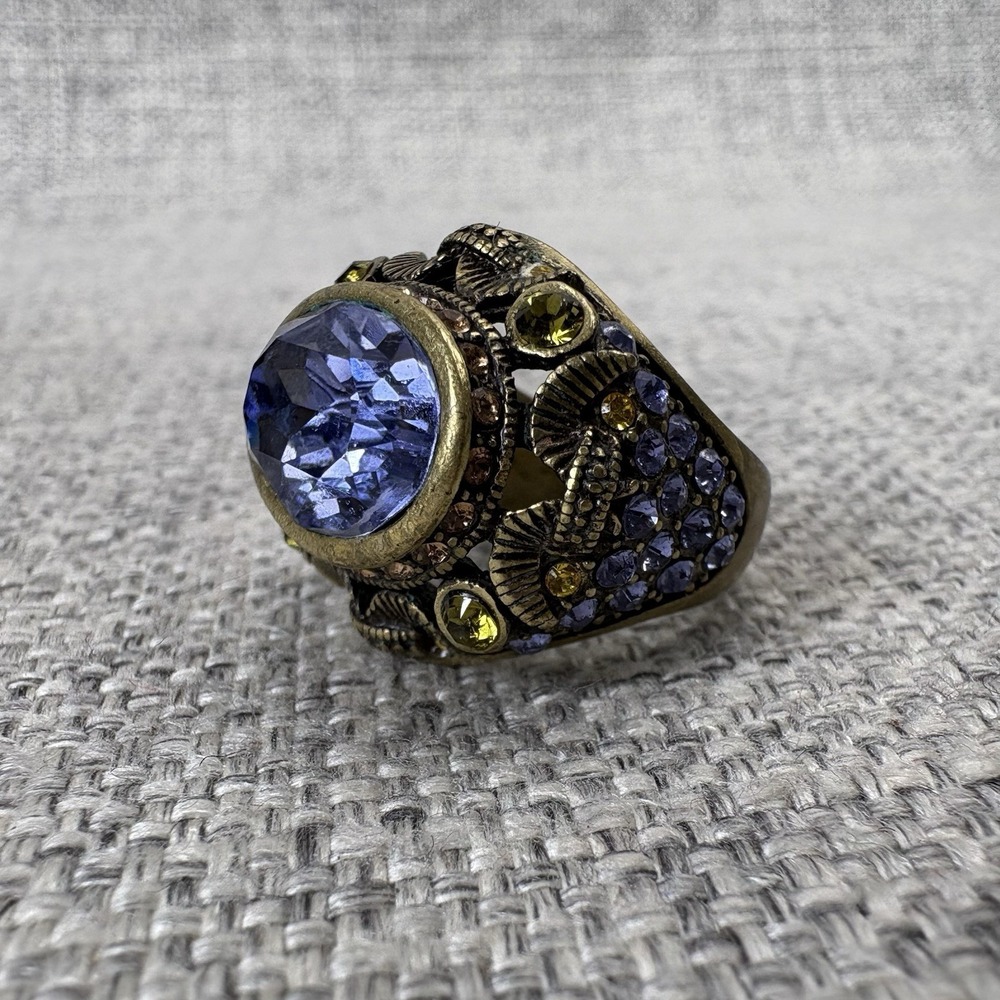 Heidi Daus Bronze Tone Lavender Crystal Art Deco Statement Ring Size 6